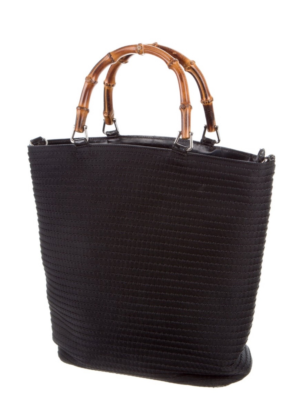 Gucci Black Woven Tote Bag with Bamboo Handles